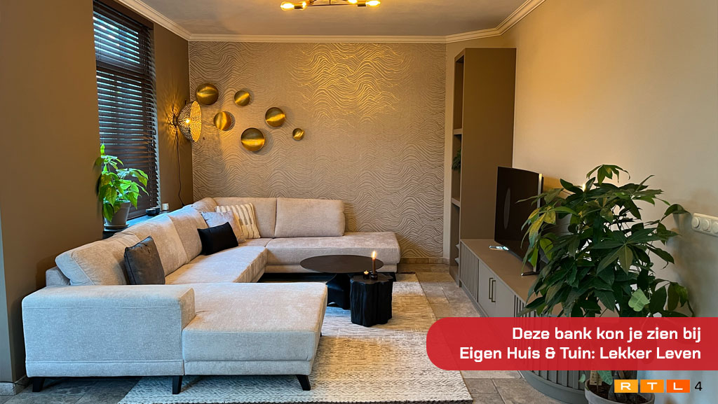 Eigen huis en tuin lekker leven - aflevering maandag 28 oktober dinsdag 29 oktober - Zithoek u-vorm hoekbank creme kleur Bankenboer