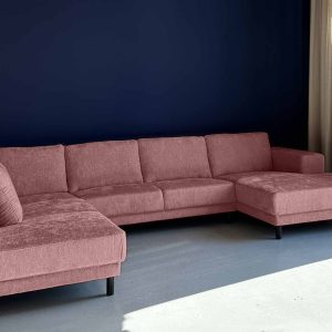 U bank XL links Boucle Rosy Pink goedkope hoekbank Drachten