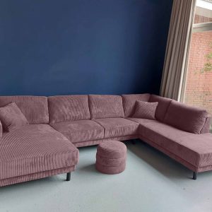 Grote U bank rechts Ribstof Corduroy Lavender hoekbank aanbieding