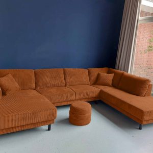 U bank rechts Corduroy Rib stof Brown Sugar bruine hoekbank sale Roden
