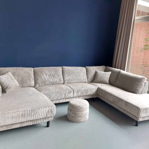 U bank rechts Ribstof Corduroy White Coffee lichte hoekbank Groningen