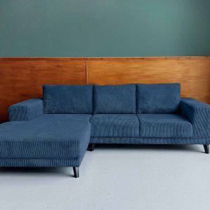 Blauwe hoekbank kopen Wolvega Ribstof links Deep Space sale
