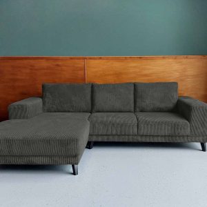 Goedkope donkergroene hoek bank Ribstof Corduroy Rifle Green links