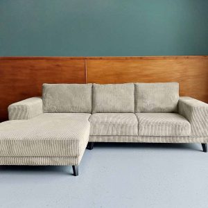 Goedkope witte hoek bank Corduroy Rib stof Bone links
