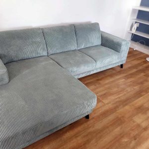 Grijze kleine hoekbank kopen - compact bankstel ribstof - Artichoke - klant foto