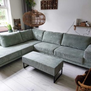 Grote goedkope hoekbank kopen Drachten - groene bank van ribstof - Artichoke - klant foto