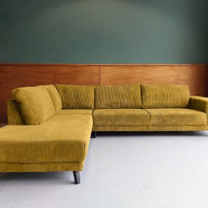 Grote hoekbank XL links Rib Corduroy Aztec Gold gele hoekbank Drachten