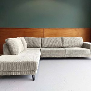 Grote hoekbank links Ribstof Corduroy Pastel Grey Friesland