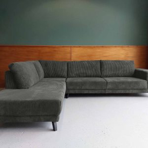 Grote hoekbank links Ribstof Corduroy Rifle Green goedkope groene hoekbank
