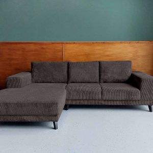 Hoekbank kopen Steenwijk Ribstof hoekbank links Dark Lava korting