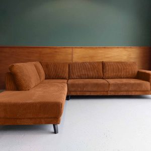 Hoekbank links Corduroy Rib stof Brown Sugar bruine hoekbank sale Roden