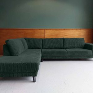 Hoekbank links Rib stof hoekbank Drenthe Onyx aanbieding