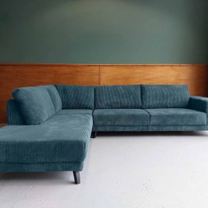 Hoekbank links Ribbelstof Rib stof Slate Grey bank goedkoop Assen