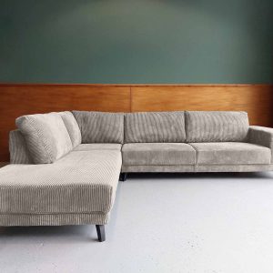 Hoekbank links Ribstof Corduroy White Coffee lichte hoekbank Groningen