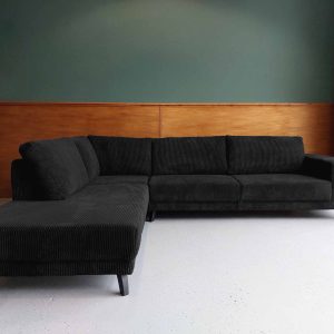 Hoekbank links Ribstof hoekbank Friesland kortingsactie Smoky Black