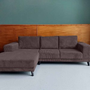 Kleine grijze hoek bank Ribstof Corduroy Dim Grey links