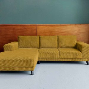 Kleine hoek bank Drachten Rib Corduroy geel Aztec Gold links