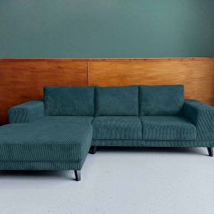 Kleine hoek bank aanbieding Ribstof Corduroy Police Blue links
