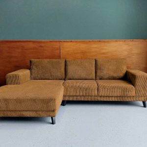 Moderne hoek bank links Ribstof Friesland aanbieding Dark Gold