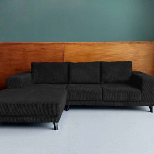 Ribstof hoek bank Friesland kortingsactie Smoky Black links