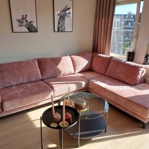 Roze hoekbank Drachten - Bouclé Teddystof bankstel - Rosy Pink - klant foto