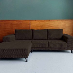 Zwarte hoekbank Oosterwolde Ribstof links Raisin Black sale