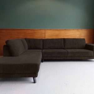 Zwarte hoekbank links Rib stof hoekbank Oosterwolde Raisin Black sale