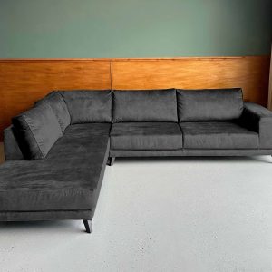 Grote goedkope hoekbank Velours Velvet Pine Black links