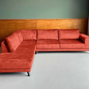 Grote hoekbank aanbieding Velours Velvet Vermillion links