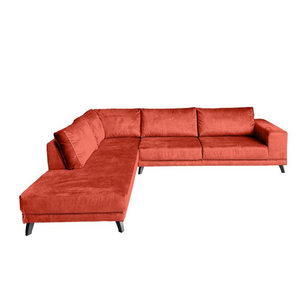 Grote hoekbank aanbieding Velvet Velours Vermillion links