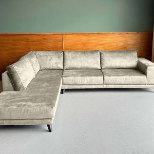 Lichte hoekbank zand kleur Velours Velvet Soft Sand links