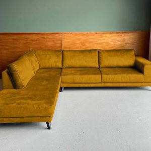 Ruime hoekbank goudkleur Velours Velvet Curly Gold links