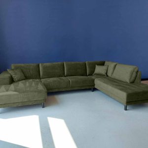 U bank Velvet Goedkope Velours hoekbank Olive rechts