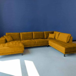 U bank Velvet Grote hoekbank goudkleur Curly Gold rechts