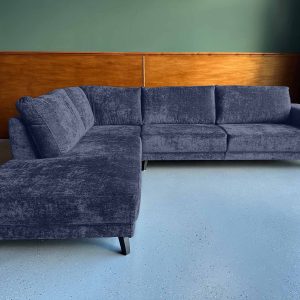 Boucle Teddy stof Navy Blue grote hoekbank blauw links aanbieding Drenthe