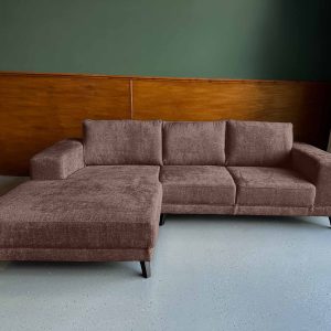 Chestnut Brown Boucle Teddystof links bruine hoekbank aanbieding Friesland