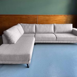 Granite Grey links - Graniet kleur grijze geweven stof - Grote donkere hoekbank