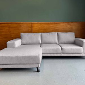 Granite Grey links - Kleine donkere hoek bank - Graniet kleur grijze geweven stof