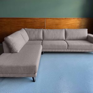 Grote hoekbank aanbieding Drachten grof geweven stof Wenge links