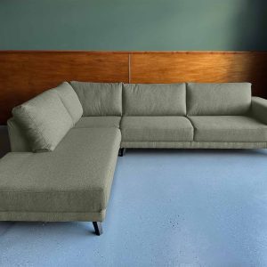 Grote olijfgroene hoekbank aanbieding Olive Camo links grof geweven stof olijf groen
