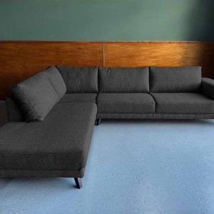 Grote zwarte hoekbank Geweven stof zwart Pitch Black links