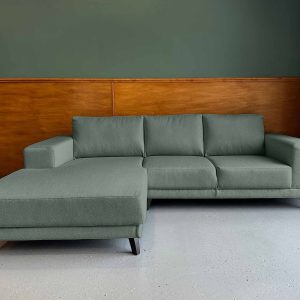 Kleine donkere hoekbank sale grof geweven stof Ebony links