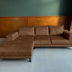Kleine fluwelen hoek bank korting Velours Velvet Bistre links