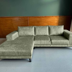 Kleine goedkope hoekbank Fluweel Velours Velvet Olive links