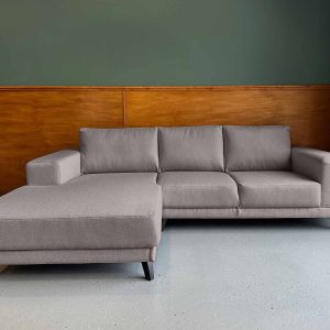 Kleine hoek bank aanbieding Drachten grof geweven stof Wenge links