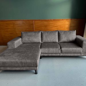 Kleine hoek bank aanbieding Velvet Velours fluweel Spanish Grey links