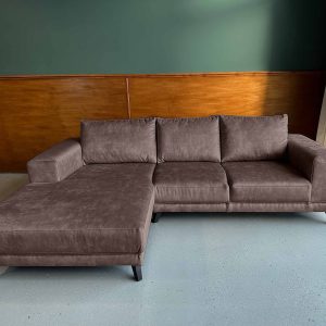 Kleine hoek bank fluweel Velours Velvet Dark Puce links