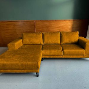 Kleine hoekbank goud fluweel Velvet Velours Curly Gold links