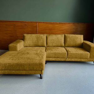 Kleine hoekbank links Boucle Teddy stof Panto Green Groningen
