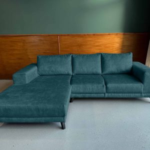 Kleine hoekbank sale grijs blauw Fluweel Velours Velvet Dark Slate links
